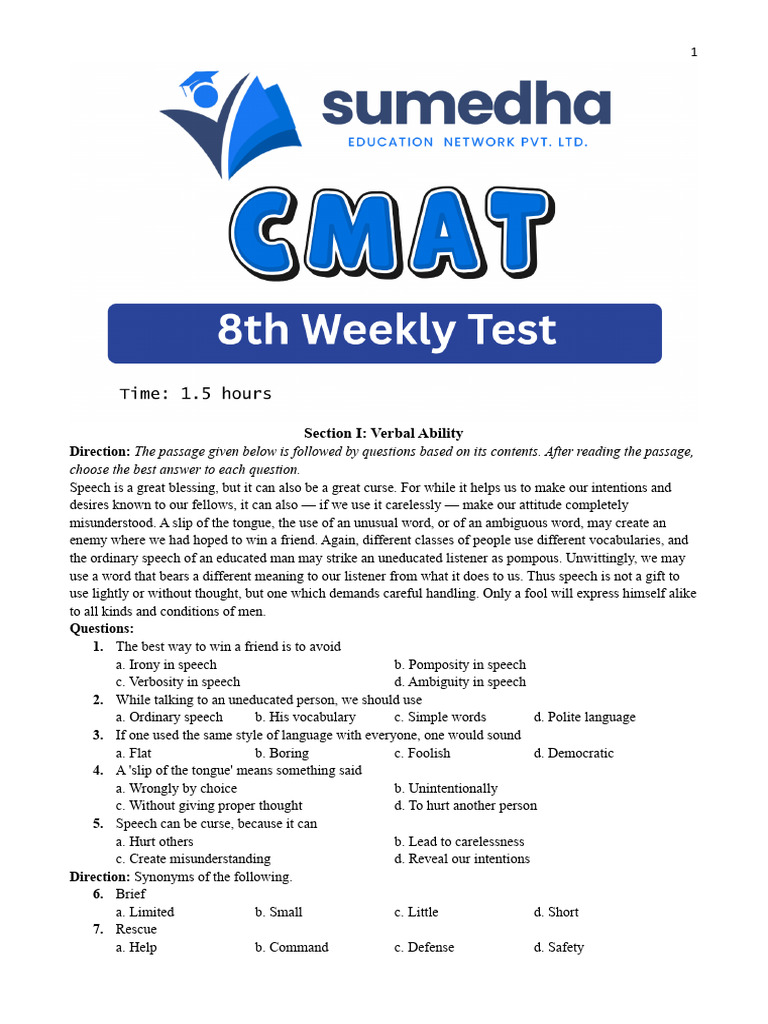 Verbal and Quantitative Ability Test | PDF | Interest | Speech