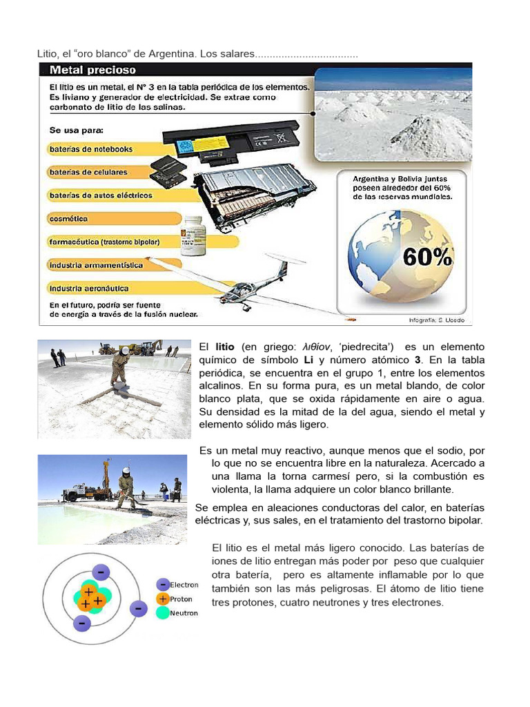 Litio en Argentina: Extracción y Usos | PDF | Litio | Materiales