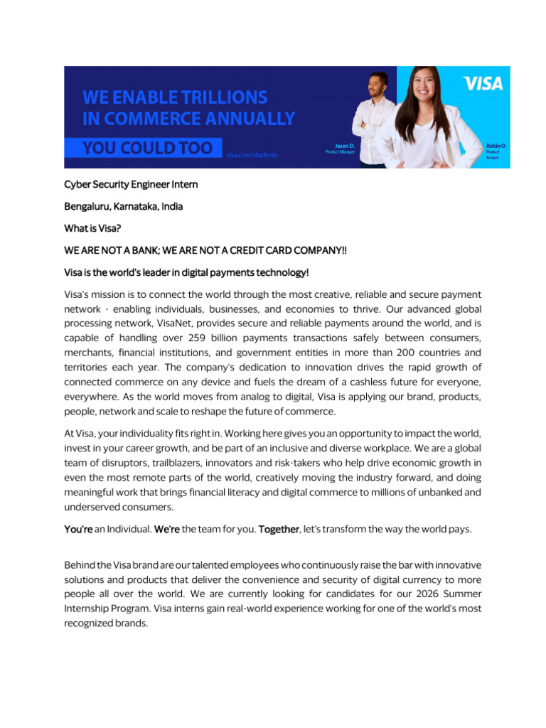 Visa Cyber Security Engineer Internship | PDF | Computer Security ...