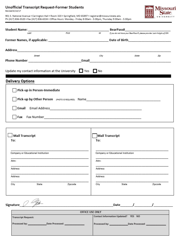 O.nunez Unofficial Transcript Request | PDF | Zip Code | Written ...