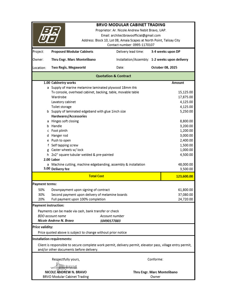 Modular Cabinet Quotation & Payment Terms | PDF