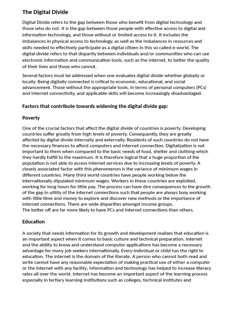Understanding the Digital Divide Issues | PDF | Poverty | Poverty ...
