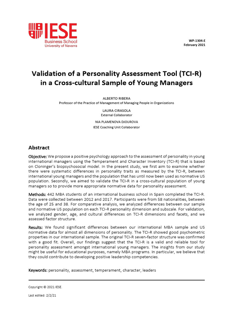 TCI-R Personality Assessment Validation | PDF | Effect Size | Student's ...