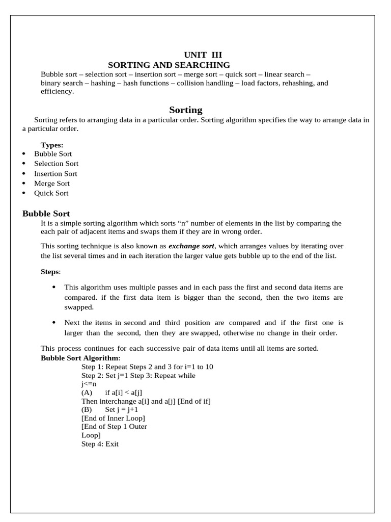 Sorting and Searching Algorithms Overview | PDF | Theoretical Computer ...