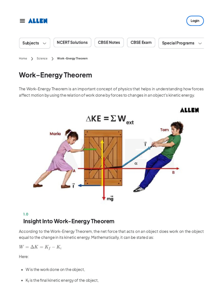 Work-Energy Theorem Explained | PDF | Force | Kinetic Energy
