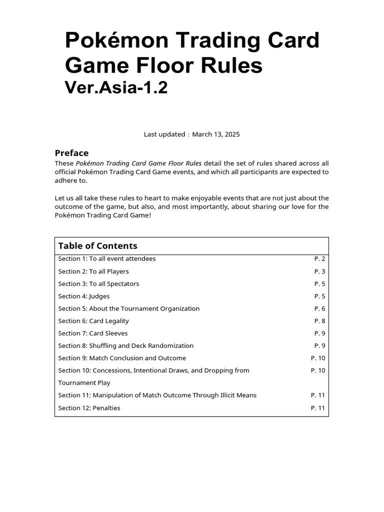 ENG Pokemon Trading Card Game Floor Rules Ver.asia 1.2 | PDF