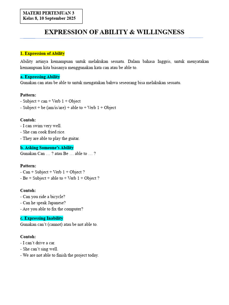 Expressing Ability and Willingness Guide | PDF | Language Mechanics ...