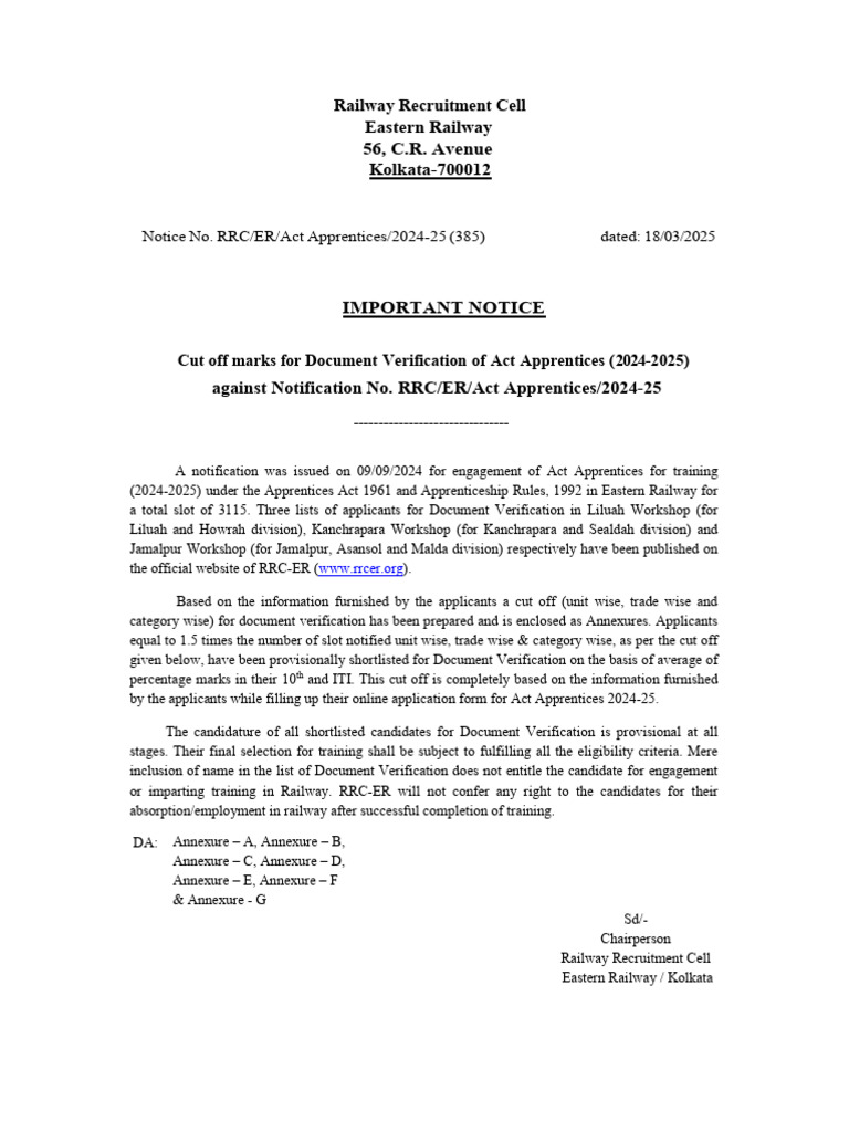 Cut Off for Document Verification for Engagement of Act Apprentices ...