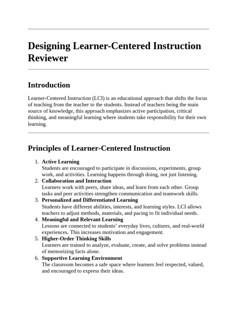 Learner-Centered Instruction Strategies | PDF | Inquiry Based Learning ...