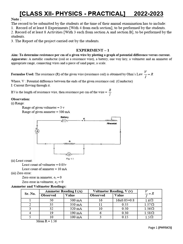Class XII Physics Practical Guide | PDF | P–N Junction | Voltage