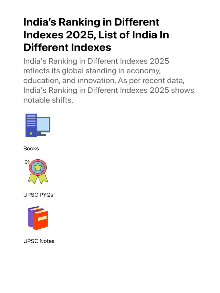 India Rankings in Global Indexes 2025 | PDF | United Nations ...
