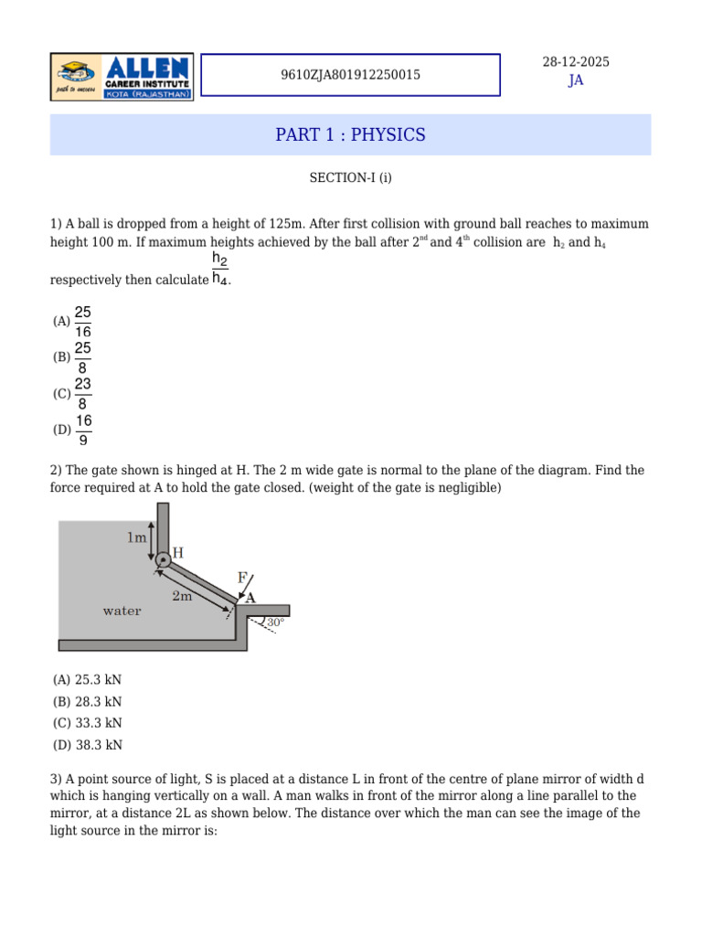 Physics and Chemistry Exam Questions | PDF | Rotation Around A Fixed ...