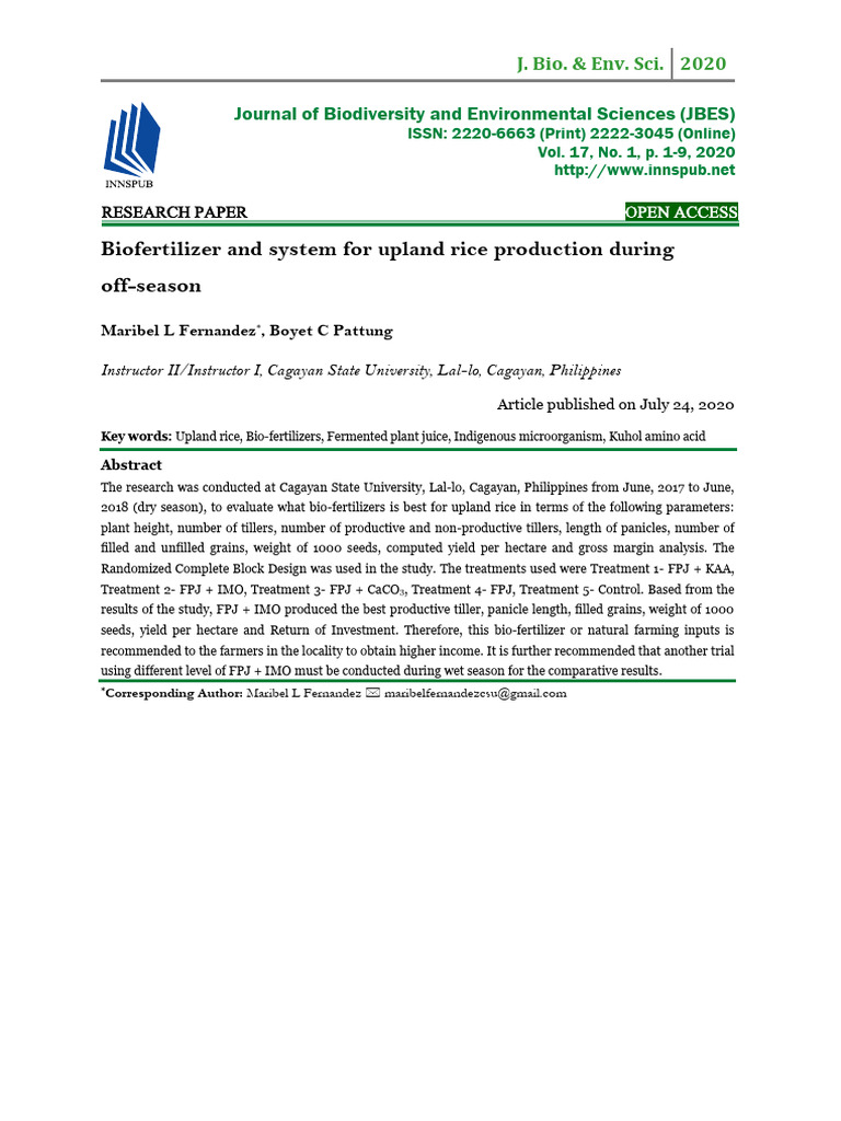Biofertilizers for Upland Rice Yield | PDF | Agriculture | Rice