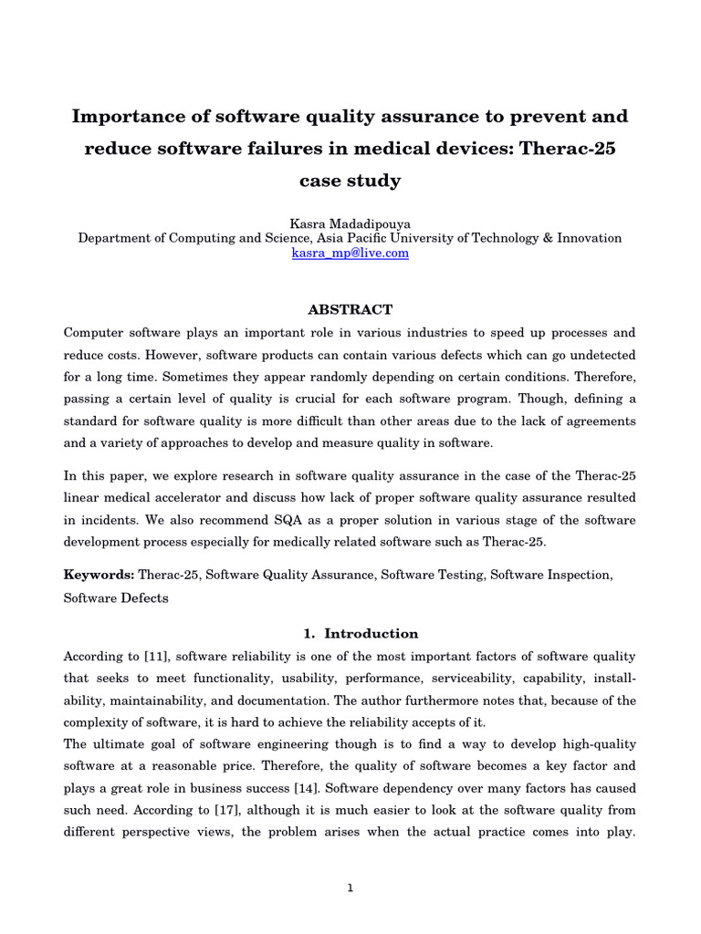 SQA in Medical Devices: Therac-25 Case Study | PDF | Software Testing ...