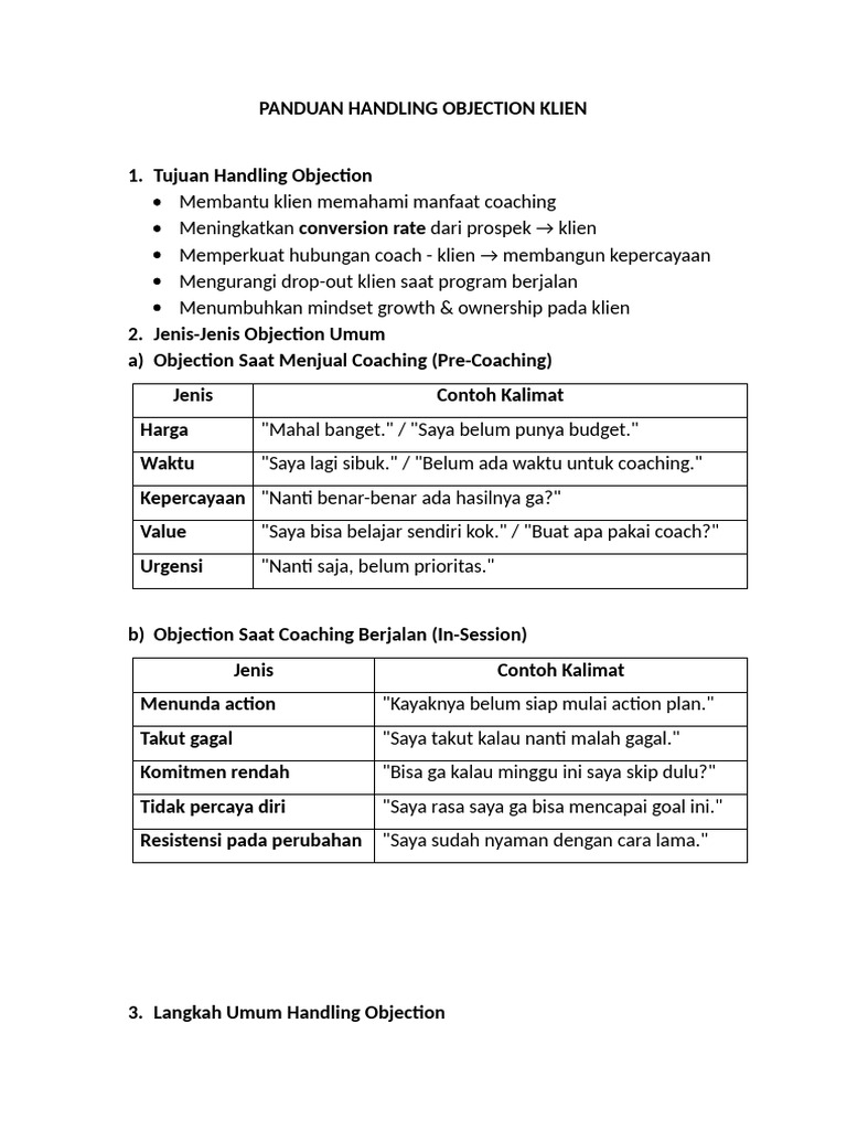 Panduan Handling Objection Klien | PDF