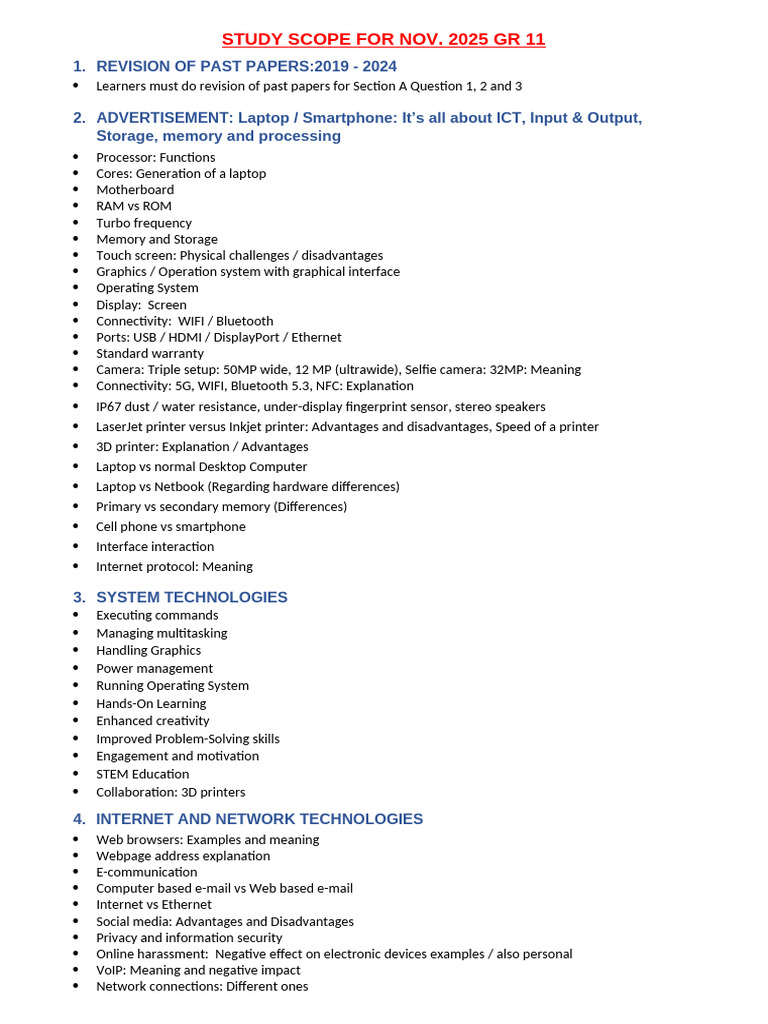 Grade 11 ICT Study Guide 2025 | PDF | Laptop | Smartphone