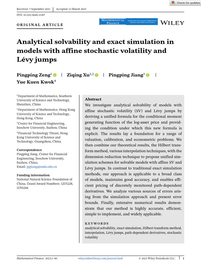 Affine Stochastic Volatility Models Analysis | PDF | Stochastic ...