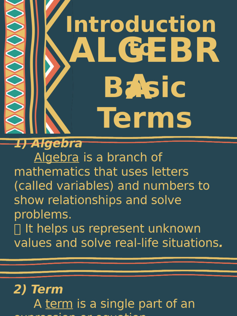 Introduction to Algebra Terms | PDF