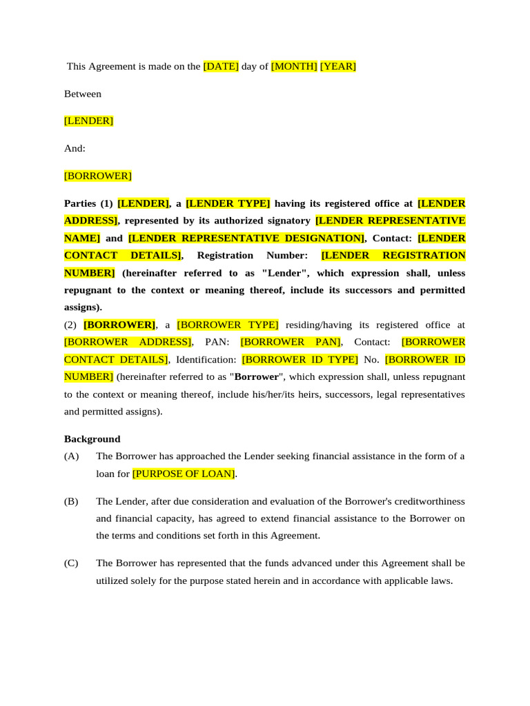 Loan Agreement Between Lender and Borrower | PDF | Arbitration | Indemnity