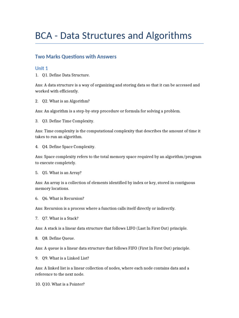 BCA Data Structures & Algorithms Q&A | PDF | Database Index | Data ...