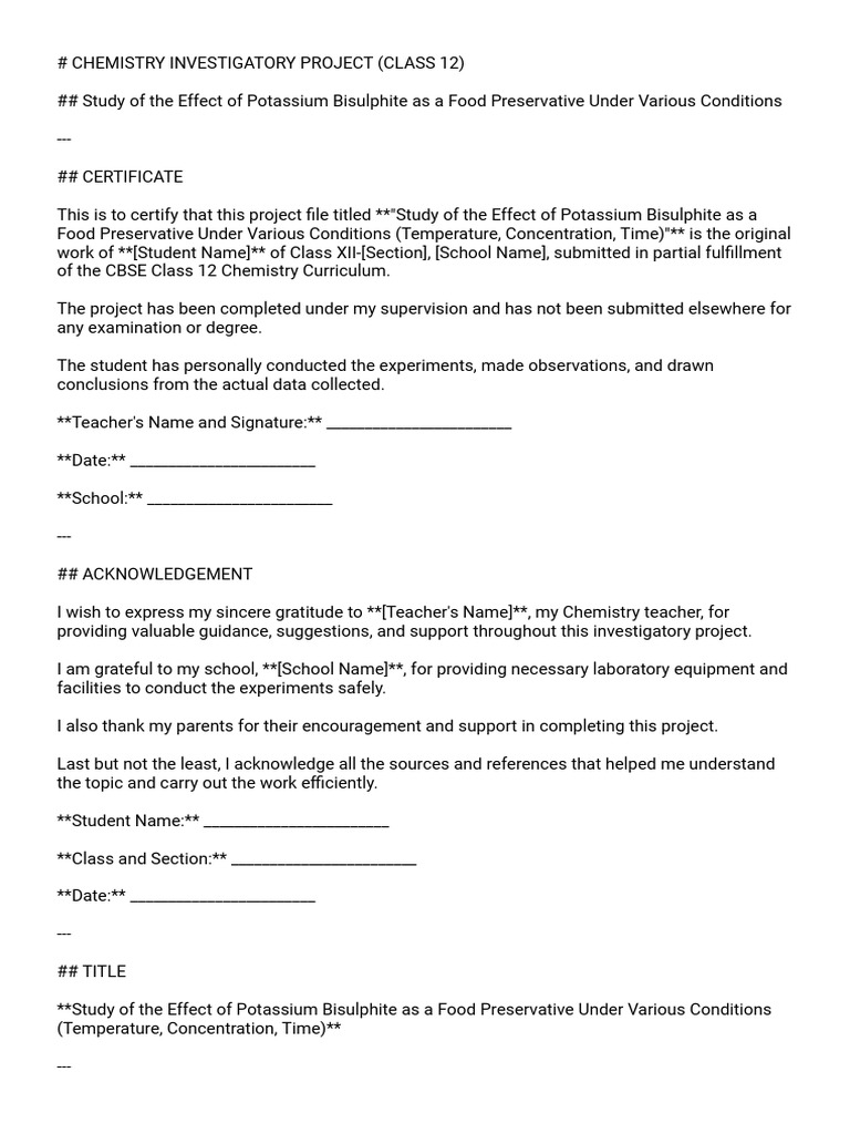 Chemistry Project Potassium Bisulphite | PDF | Food Preservation ...