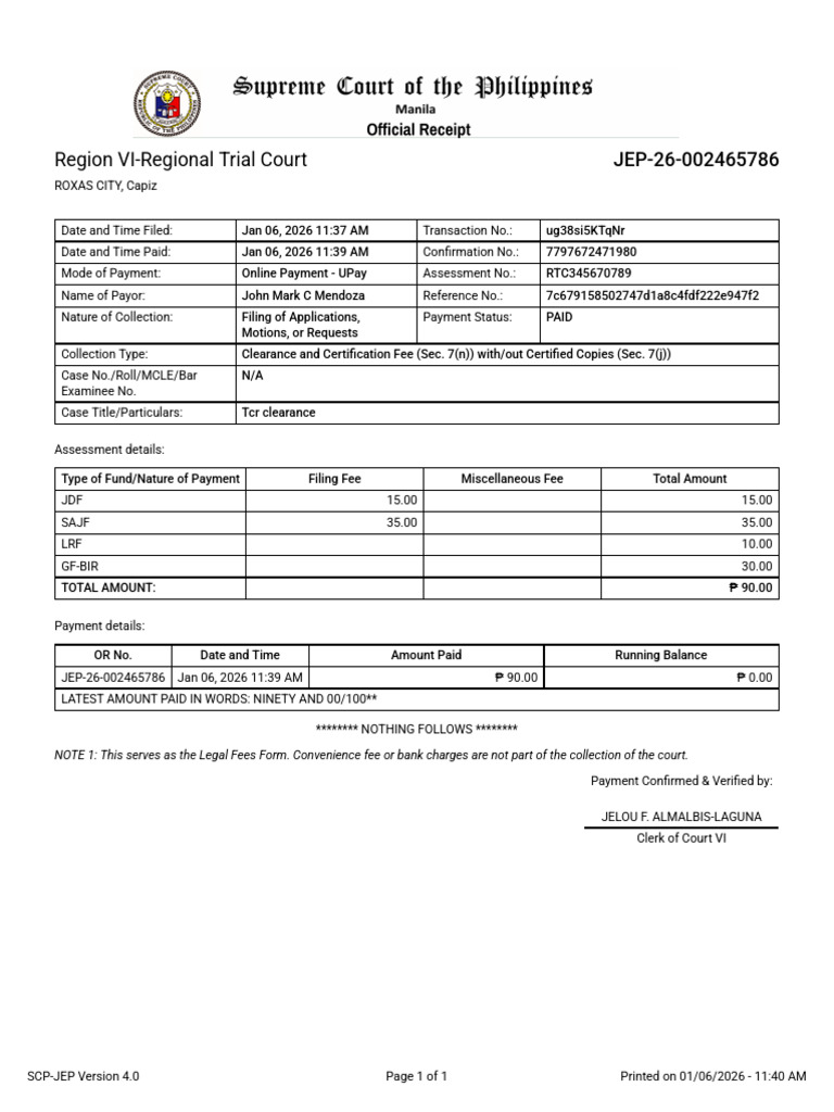 RTC Clearance Payment Receipt | PDF | Payments | Money
