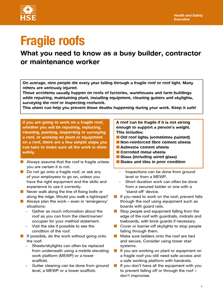 Safe Practices for Fragile Roof Work | PDF | Roof | Occupational Safety ...