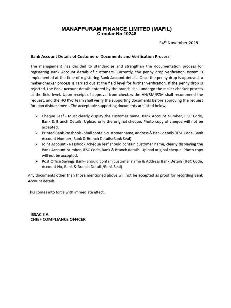 Bank Account Verification Process for Customers | PDF