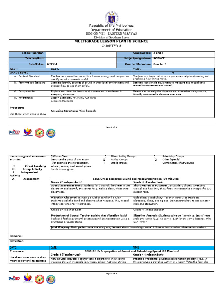 Multigrade Science Lesson Plan: Sound & Motion | PDF | Sound | String ...