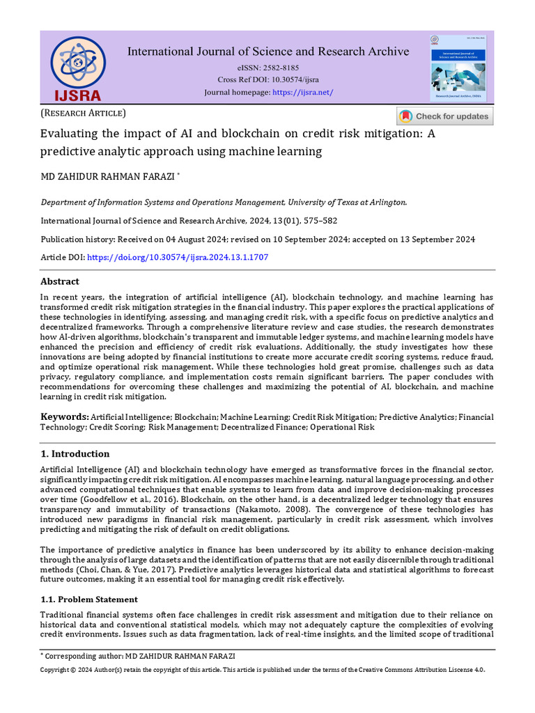 AI and Blockchain in Credit Risk Mitigation | PDF | Artificial ...