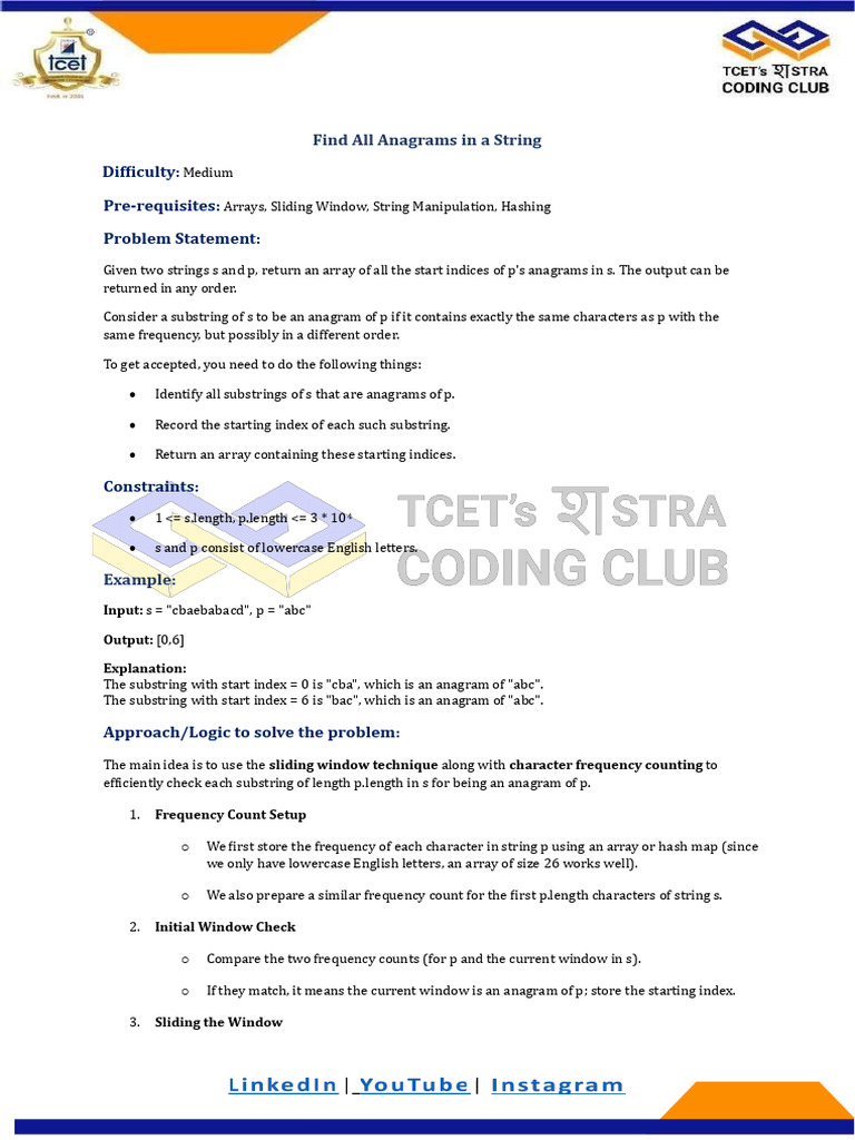 Find All Anagrams | PDF | Computer Programming | Algorithms And Data ...