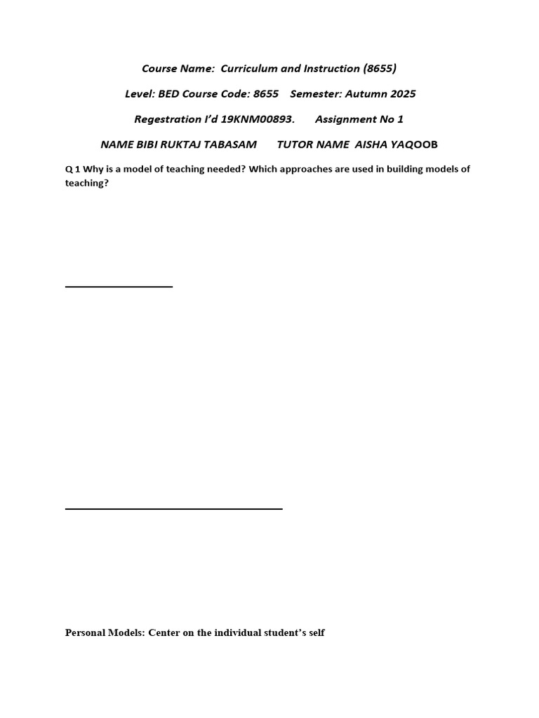 Assignment No 1 8655 | PDF | Learning | Curriculum