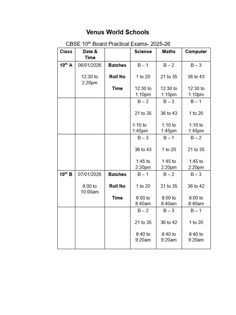 CBSE 10th Practical Exam Schedule 2026 | PDF