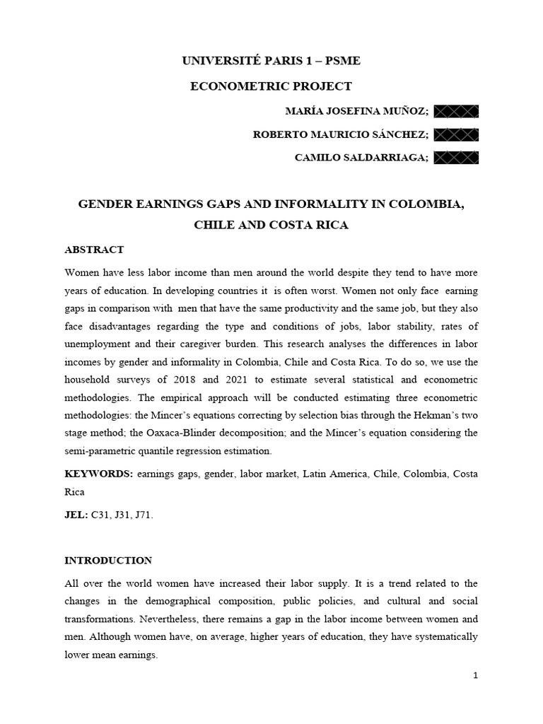 Gender Earnings Gaps in Latin America | PDF | Labour Economics ...