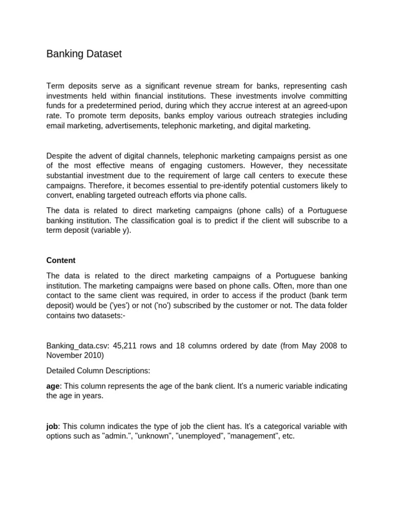 Problem Statement & Data Description | PDF | Direct Marketing | Banks