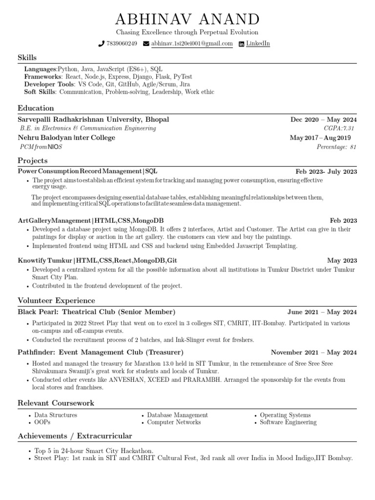 Abhinav Resume | PDF | Computer Programming | Information Technology