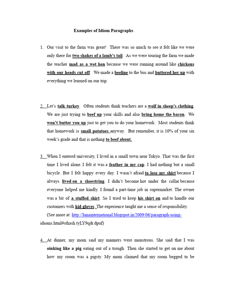 Creative Idiom Paragraph Examples | PDF | Psychoanalysis