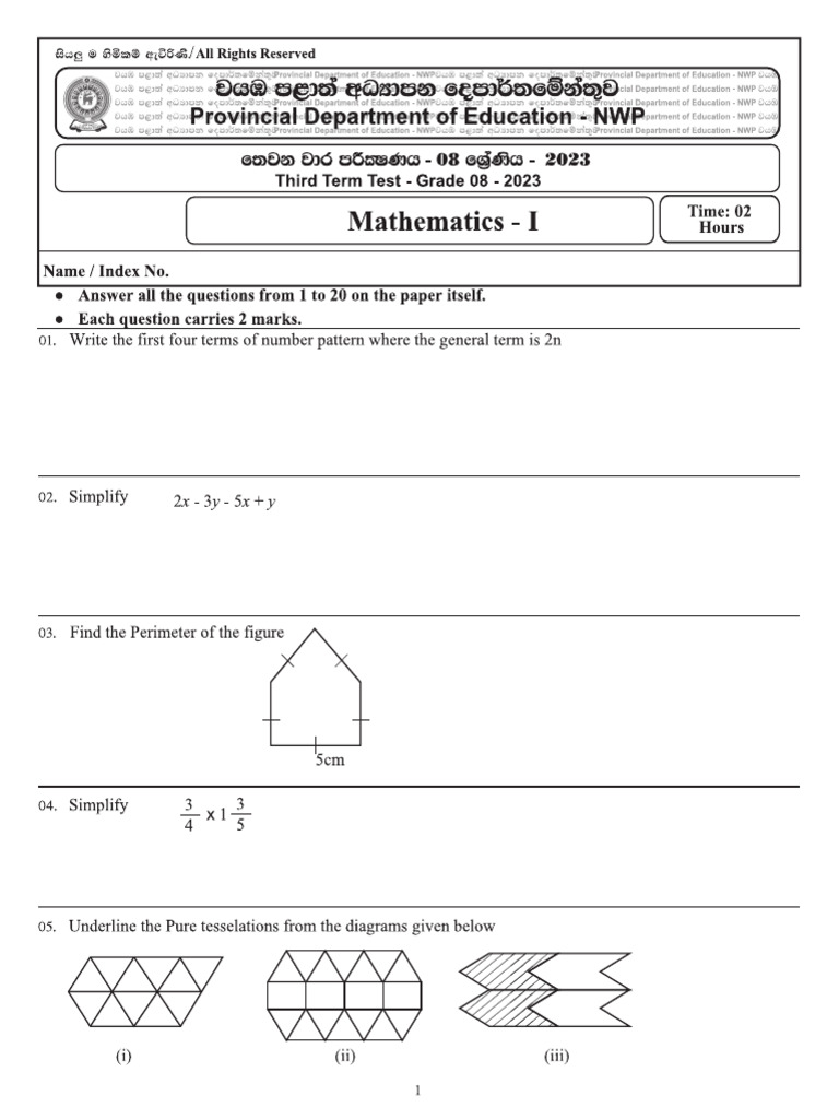 Mathermatics (English) Grade - 8 Part I - II | PDF