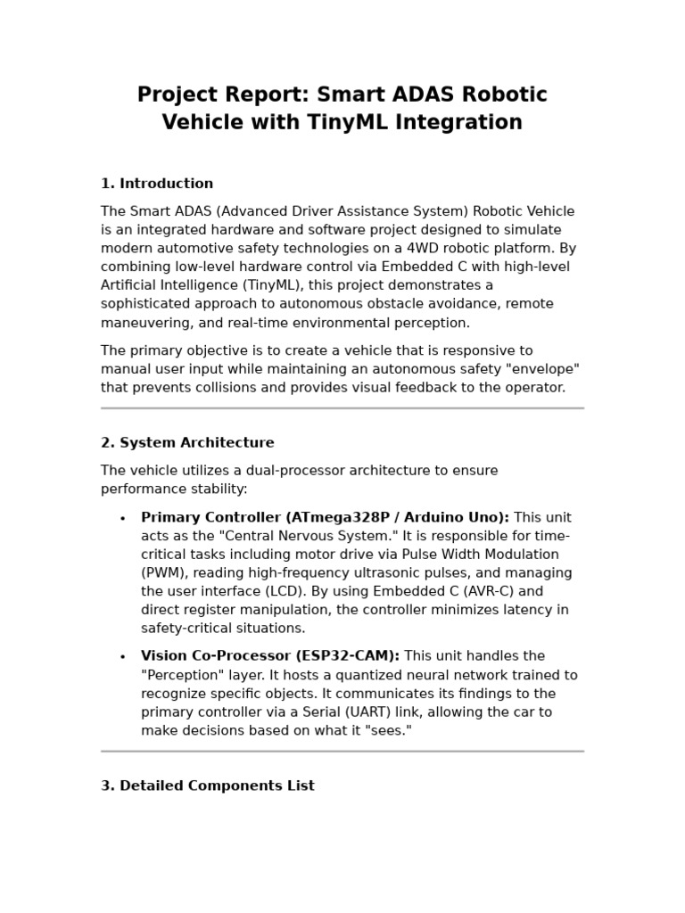 Smart ADAS Robotic Vehicle Project Report | PDF | Embedded System ...
