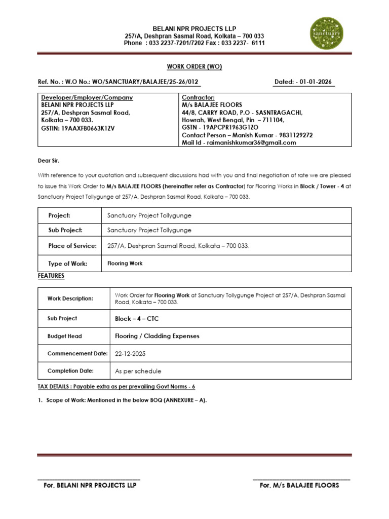 Work Order for Flooring at Sanctuary Project | PDF | Arbitration ...