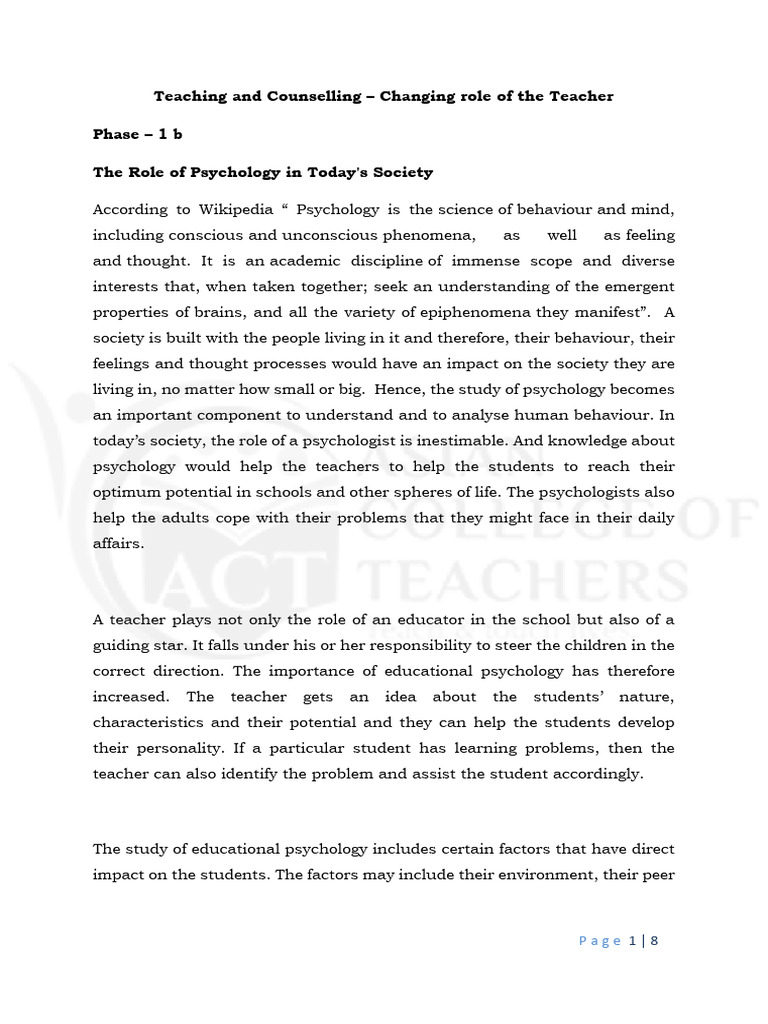 Phase 1 B The Role of Psychology in Todays Society-Watermark | PDF ...
