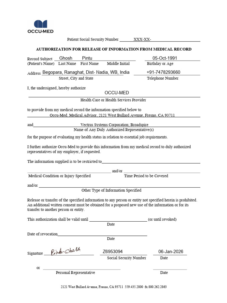 Authorization for Release of Information_Occu-med ( Signed 2 ) | PDF