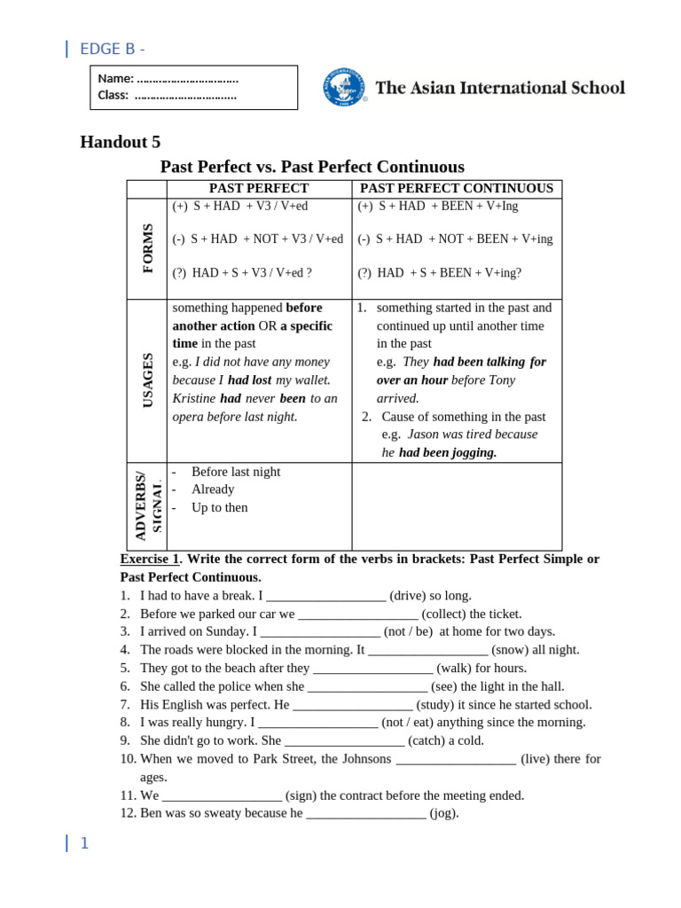 Past Perfect vs. Continuous Grammar Guide | PDF
