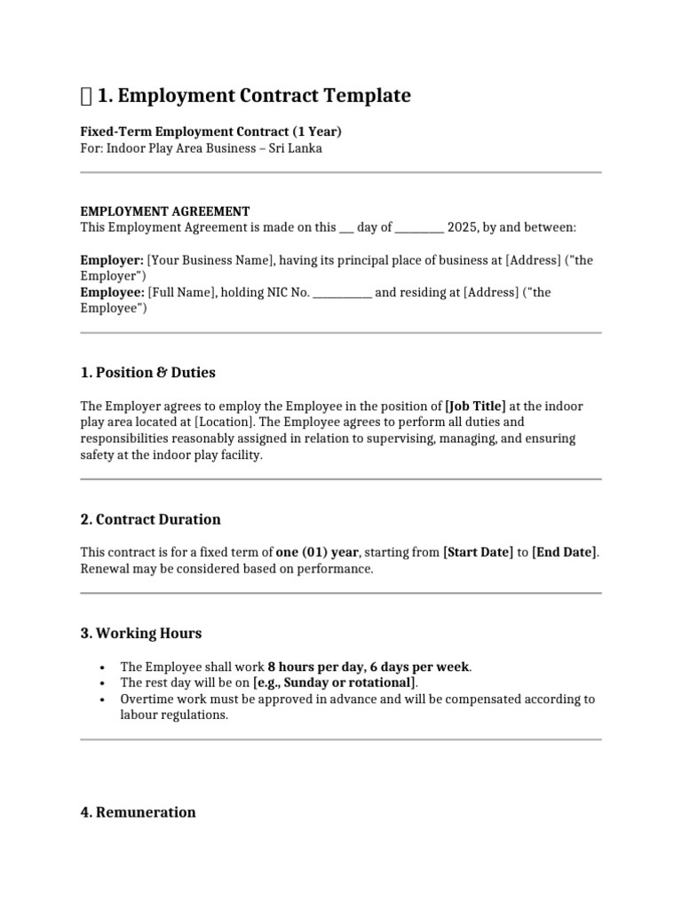 Fixed-Term Employment Contract Template | PDF | Employment | Overtime