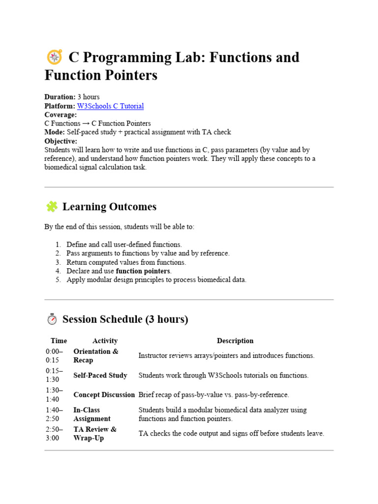 C Functions and Pointers Lab Guide | PDF | Pointer (Computer ...
