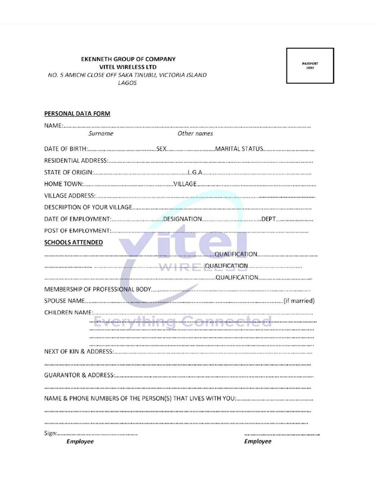 Staff Personal Data Form | PDF