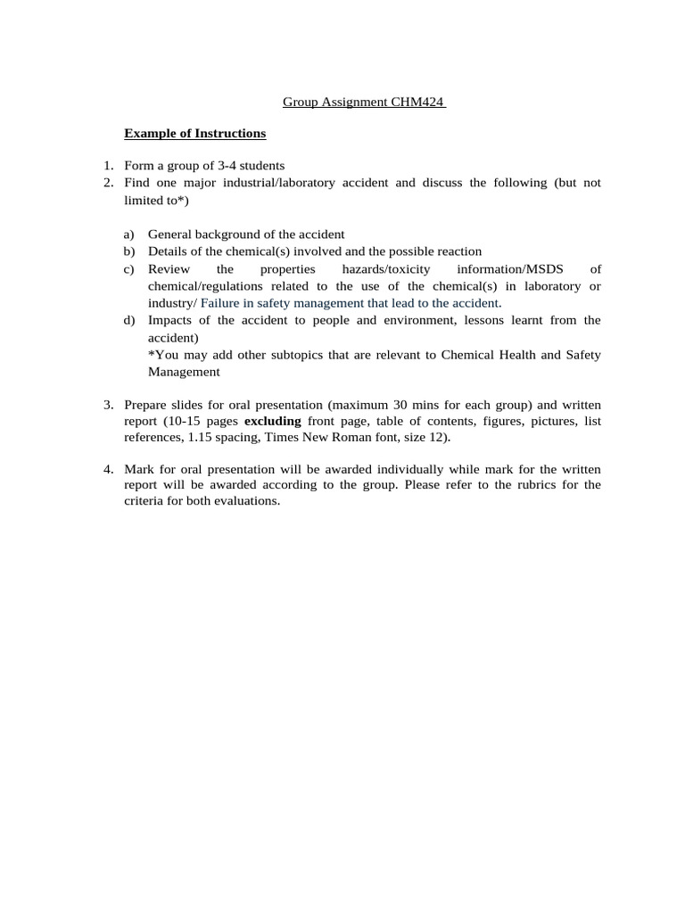 Group Assignment CHM424 March 2025_Example of Instruction | PDF