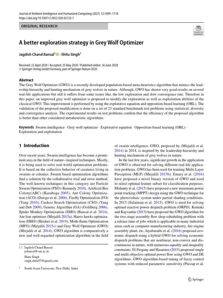 Improved Grey Wolf Optimizer Strategy | PDF | Algorithms
