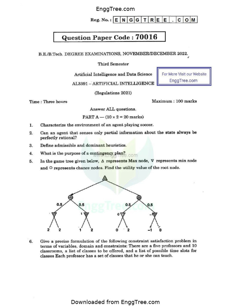 AL3391 Artificial Intelligence Nov Dec 2022 Question Paper Download (1 ...