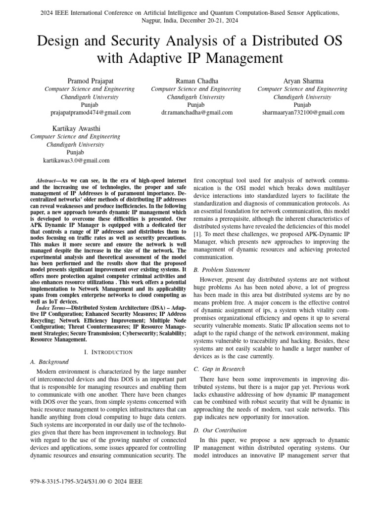 Dynamic IP Management in Distributed OS | PDF | Computer Network | Security